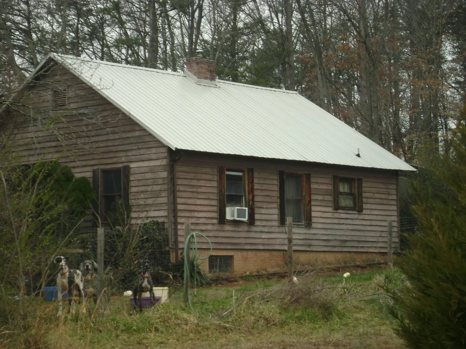 White metal roof on an old wood sided farmhouse, from a Metal Roof Installation job in Kennedy